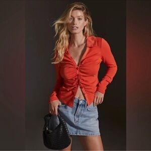 Maeve Anthropologie Orange Ruched Button Front Top Size XL